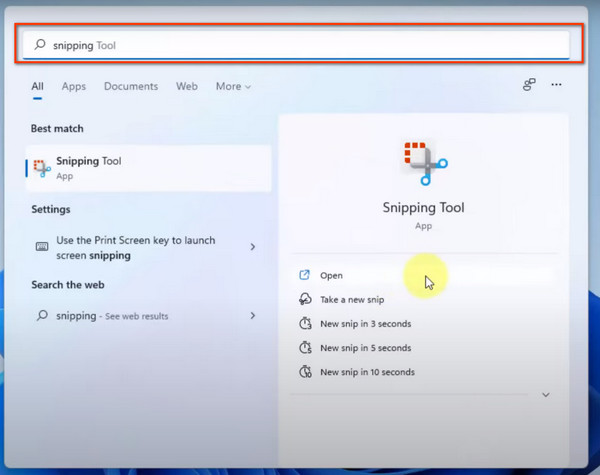 Keresse meg a Snipping Tool Win 11-et