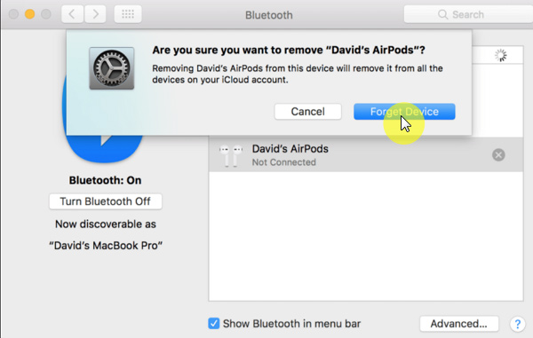 Forget And Remove AirPods on Mac
