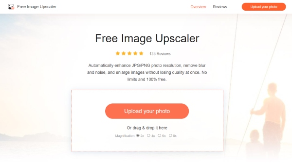 Бесплатная кнопка загрузки изображения Upscaler