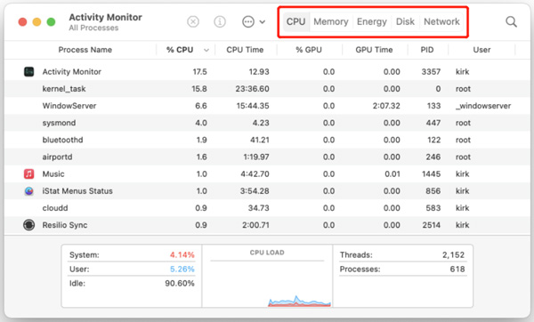 Rufen Sie den Aktivitätsmonitor auf dem Mac auf