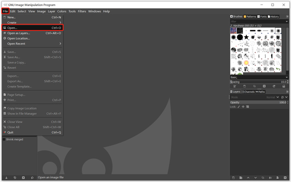 GIMP Otevřete soubor obrázku