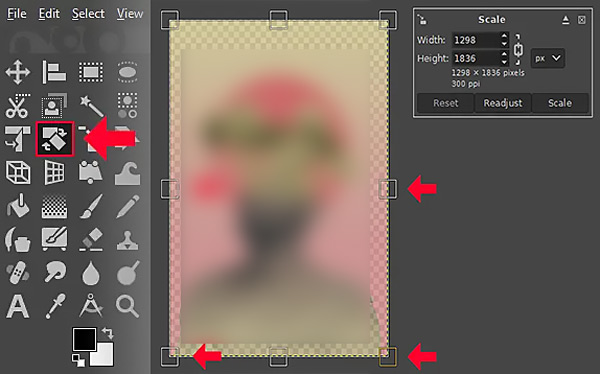 Инструмент масштабирования изображения GIMP для изменения размера