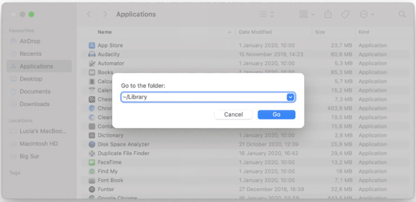 Перейти в папку библиотеки Mac