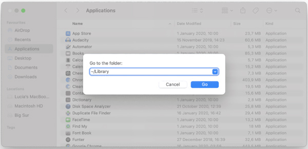 Gå till biblioteksmapp Mac