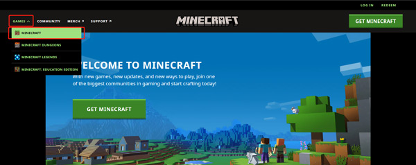 Gehen Sie zur Minecraft-Website