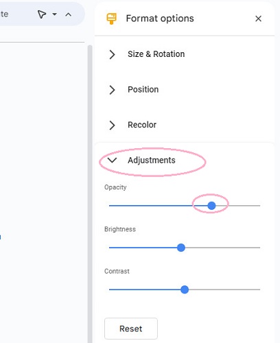 Google Slides Format Options Adjustment Opacity