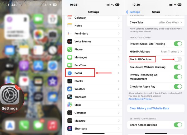 Comment autoriser les cookies sur iPhone IOS 11 et supérieur