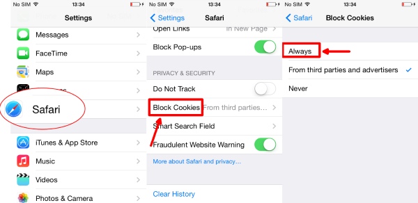 Cookies toestaan ​​op iPhone IOS 7 tot 10