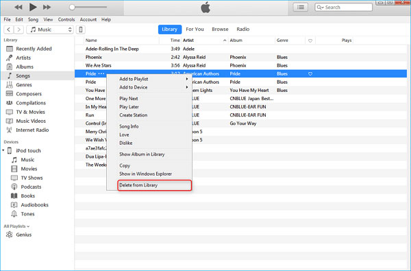 Как удалить песни из iTunes