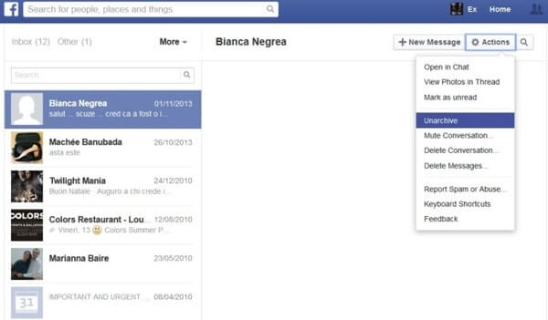 Unarchive Facebook Messages