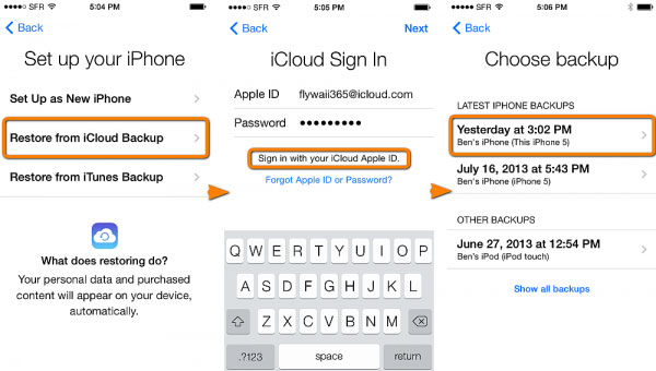 Restaurer l'iPhone depuis iCloud