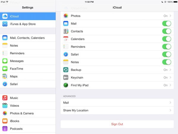 iCloud beállítások
