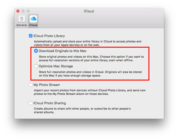 iCloud Photo Library opció