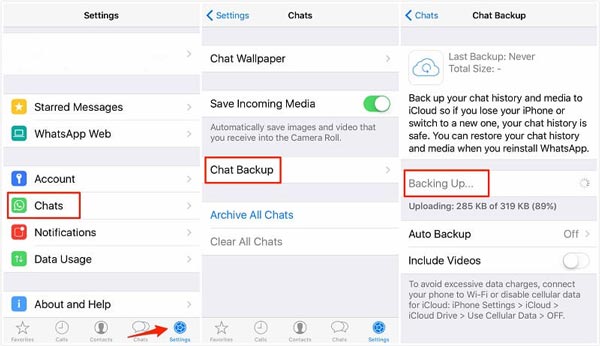 mensagem de backup Whatsapp do iCloud