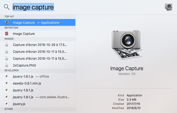 Capture d'image dans Spotlight