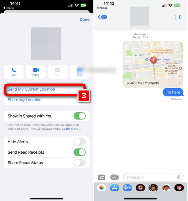 Localização atual de compartilhamento do iMessage