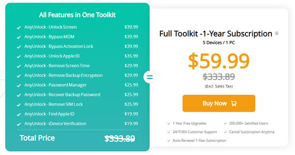 Precios del kit de herramientas completo de Anyunlock