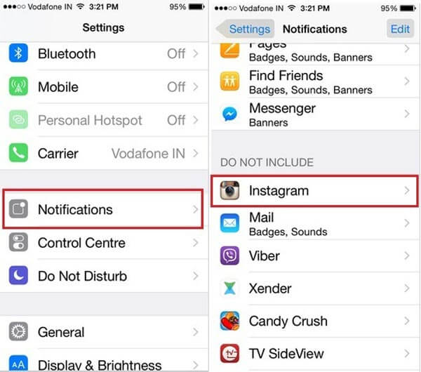 IPhone notificaciones de Instagram