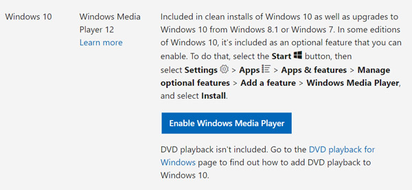 Telepítse a Windows Media Player engedélyezését