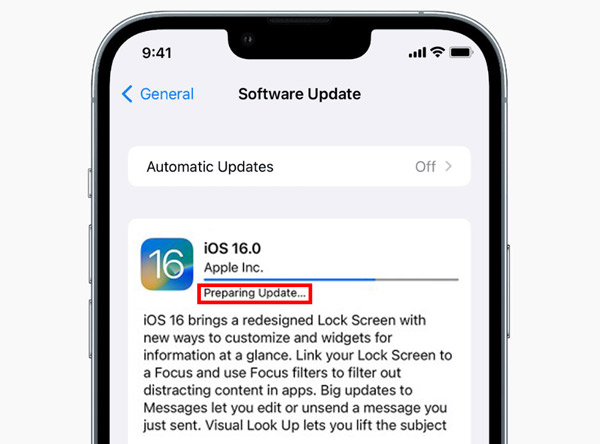 Mise à jour IOS 16 bloquée lors de la préparation de la mise à jour