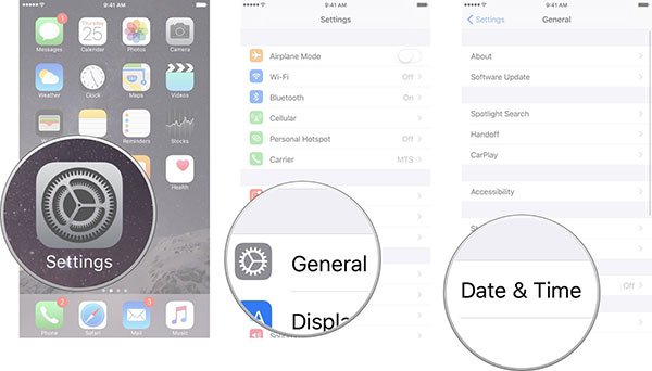Экраны настроек даты и времени в iOS