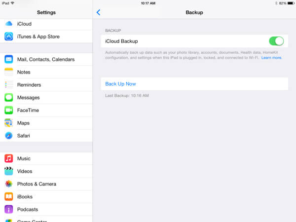 Eseguire il backup di iPad