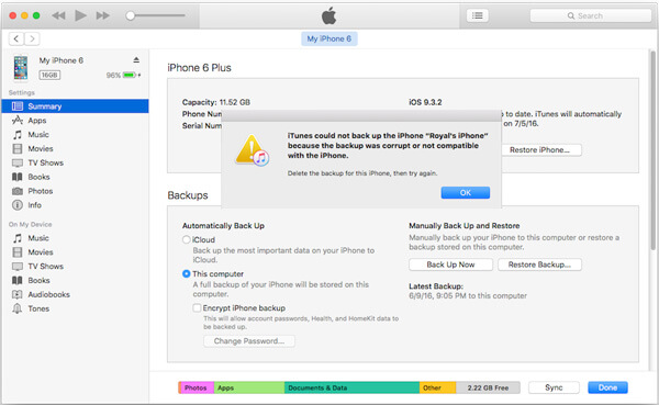 iPhone Backup Corrupt voor iTunes