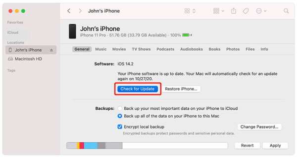iPhone Check For Update Using Finder