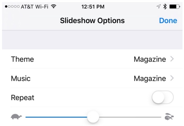 iPhone slideshow options