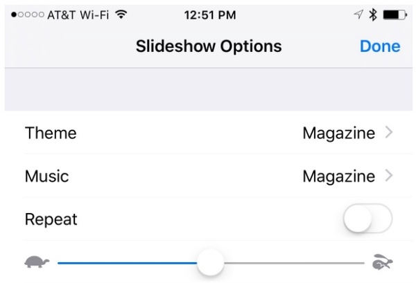 Options de diaporama iPhone