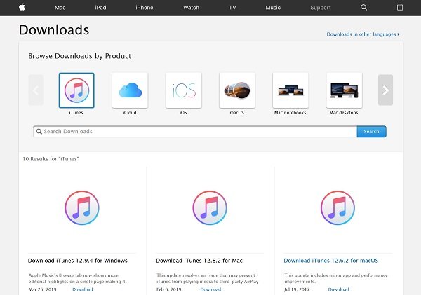 itunes previous versions windows 10