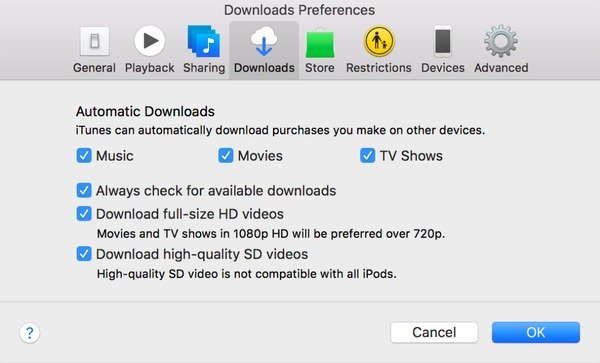Engedélyezze az automatikus letöltéseket az iTunes alkalmazásban