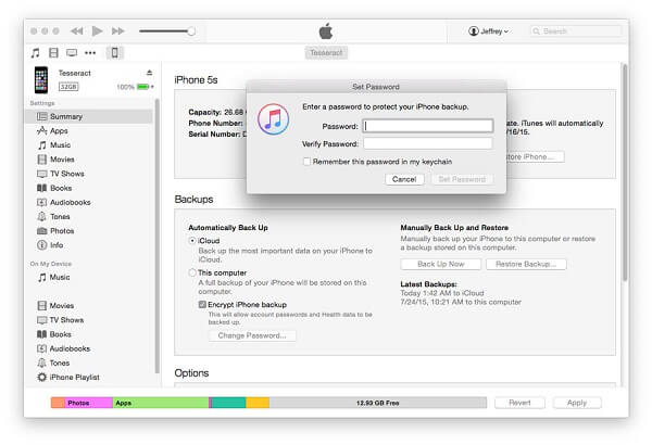iTunes verschlüsselte Sicherung