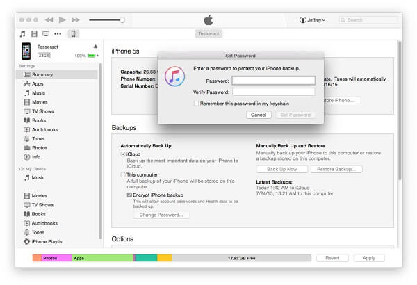 itunes gecodeerde back-up