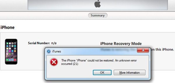 ITunes Error 21