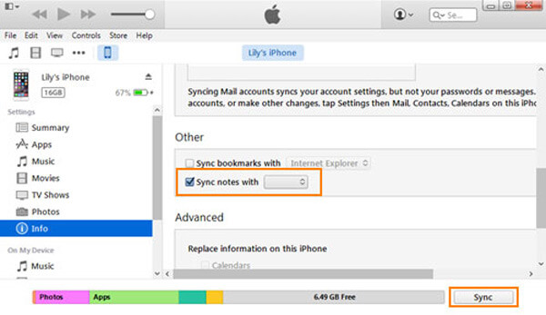 Sincronizar notas de iPhone a Outlook