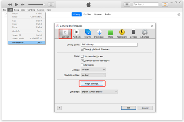 Itunes Preferences Import Settings