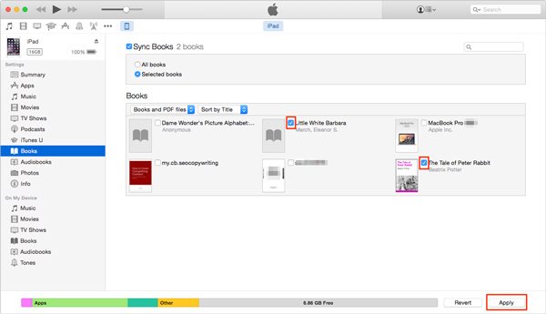 Синхронизируйте PDF-файлы на iPad с помощью iTunes