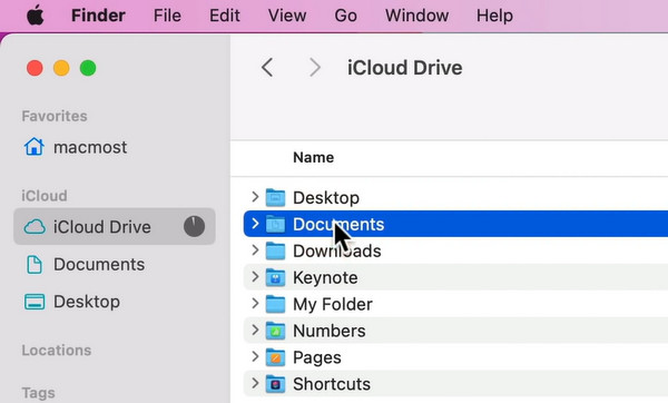 Найдите папку «Документы» iCloud Drive