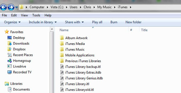 Vyhledejte soubor iTunes Library.itl