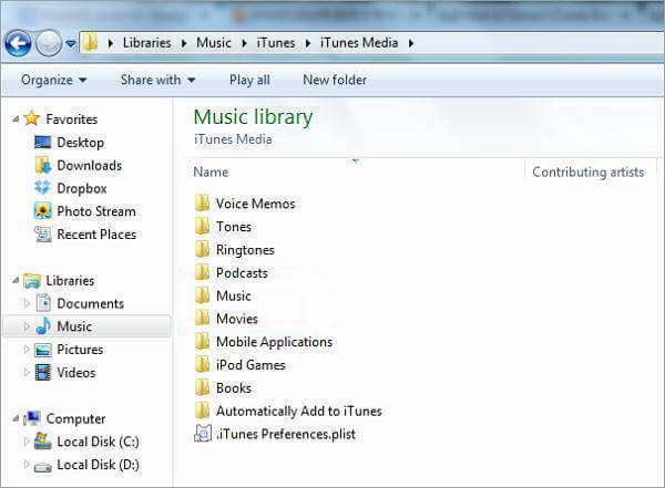 İTunes Library'yi bulun