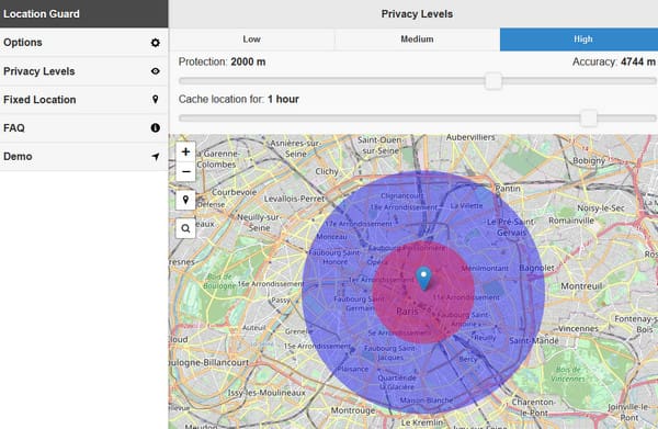 Livelli di privacy della protezione della posizione