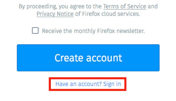 Anmelden bei Firefox Sync