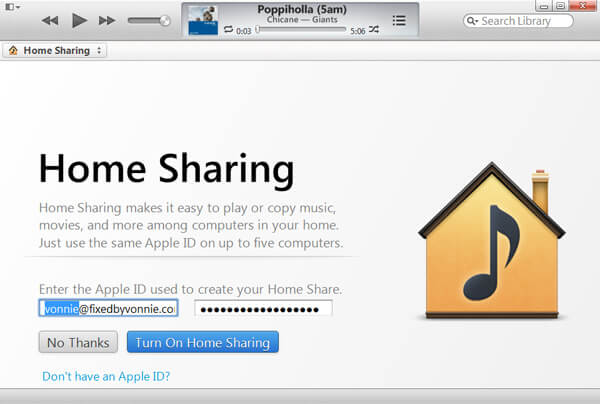 Inicia sesión en iTunes Home Sharing