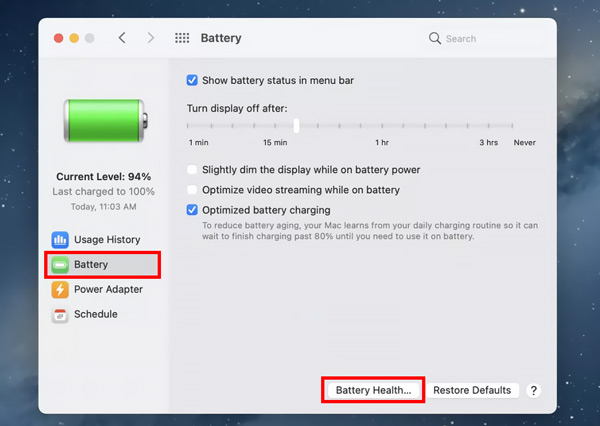 Mac-batterihälsa