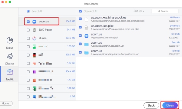 Mac Cleaner 在 Mac 上卸载 Zoom