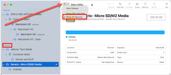 Mac Disk Utilities Sjekk eksternt