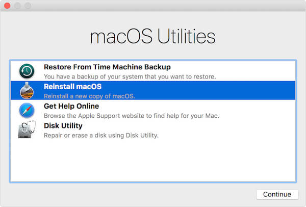 option de mode de récupération mac