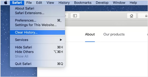 Option d'effacement de l'historique de Mac Safari