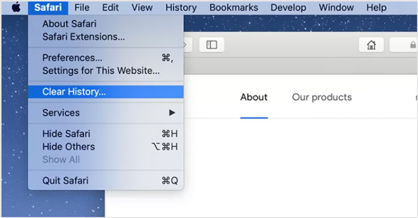 Option Effacer l'historique de Mac Safari